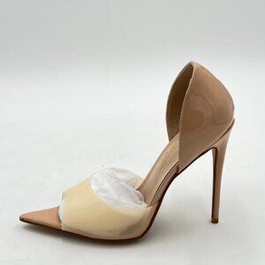 FOWT Nude Clear Stiletto Heels Sandals Peep Toe Pumps Slip On Shoes for Outdoor